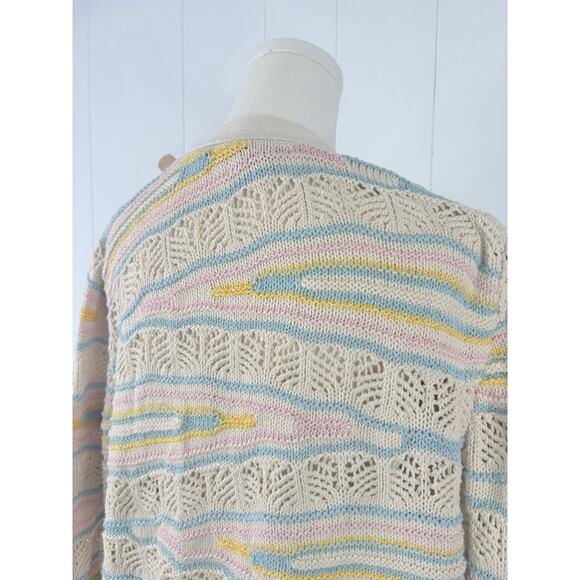 Zara Pastel Stripe Pointelle Knit Crochet Cardigan Sweater Mediuim - Picture 9 of 11